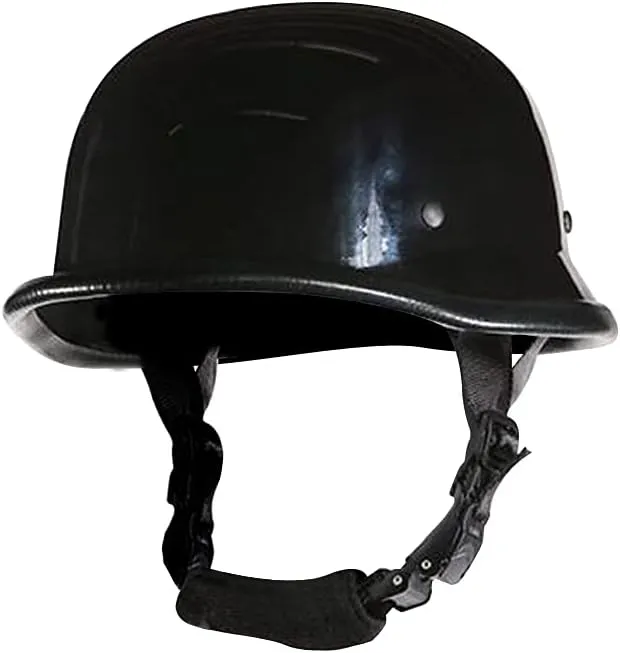 German Novelty Skull Cap, Basic Glossy Black Finish German Novelty Hat with Adjustable Chin Strap