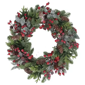 Gisela Graham 55cm Mixed Fir, Red Berry & Snowy Pinecone Wreath