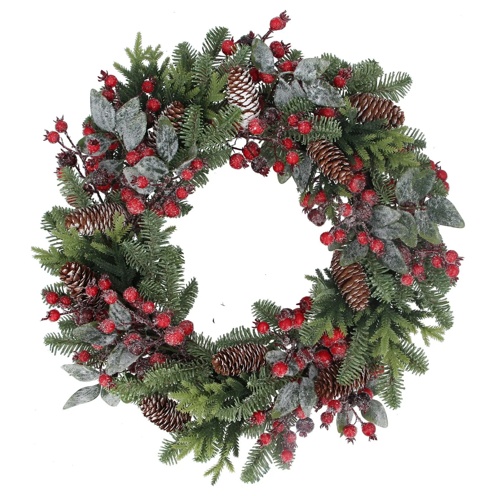 Gisela Graham 55cm Mixed Fir, Red Berry & Snowy Pinecone Wreath