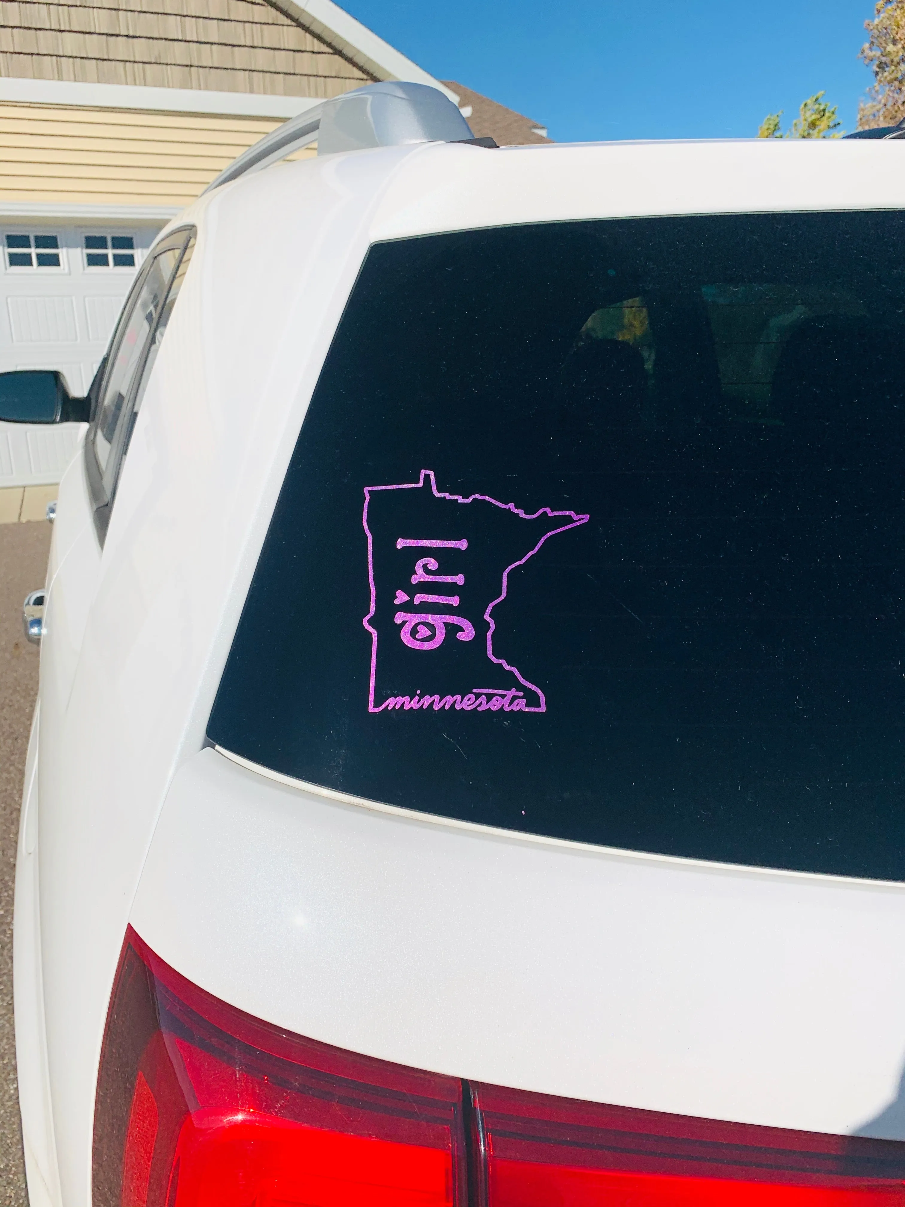 Hats and car decals { Minnesota Girl } Gray. White glitter vinyl. Adjustable Velcro.