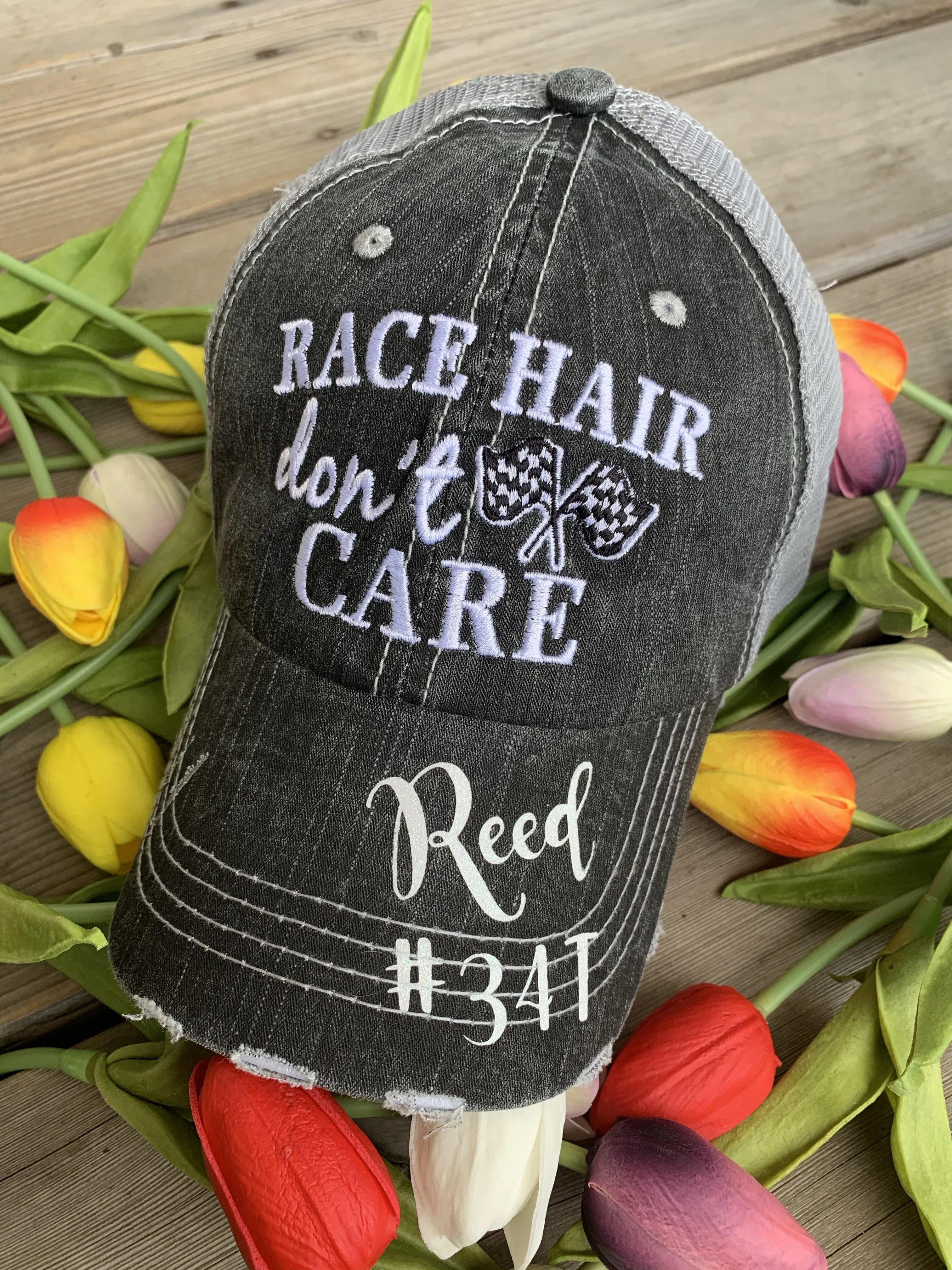 Hats Cheer mom Embroidered distressed trucker cap adjustable velcro • Pom poms Ballet shoes Personalized Bling