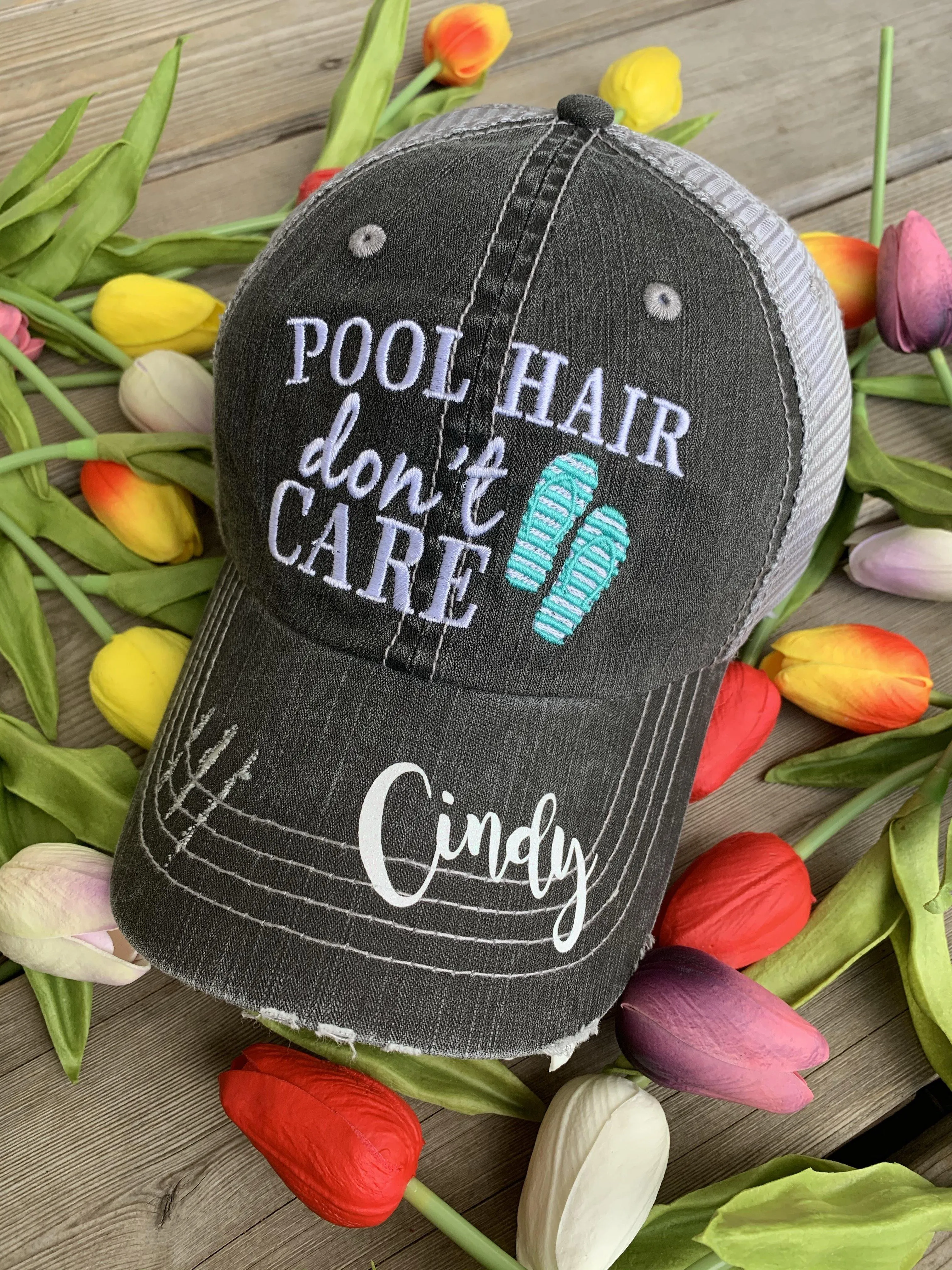 Hats Cheer mom Embroidered distressed trucker cap adjustable velcro • Pom poms Ballet shoes Personalized Bling