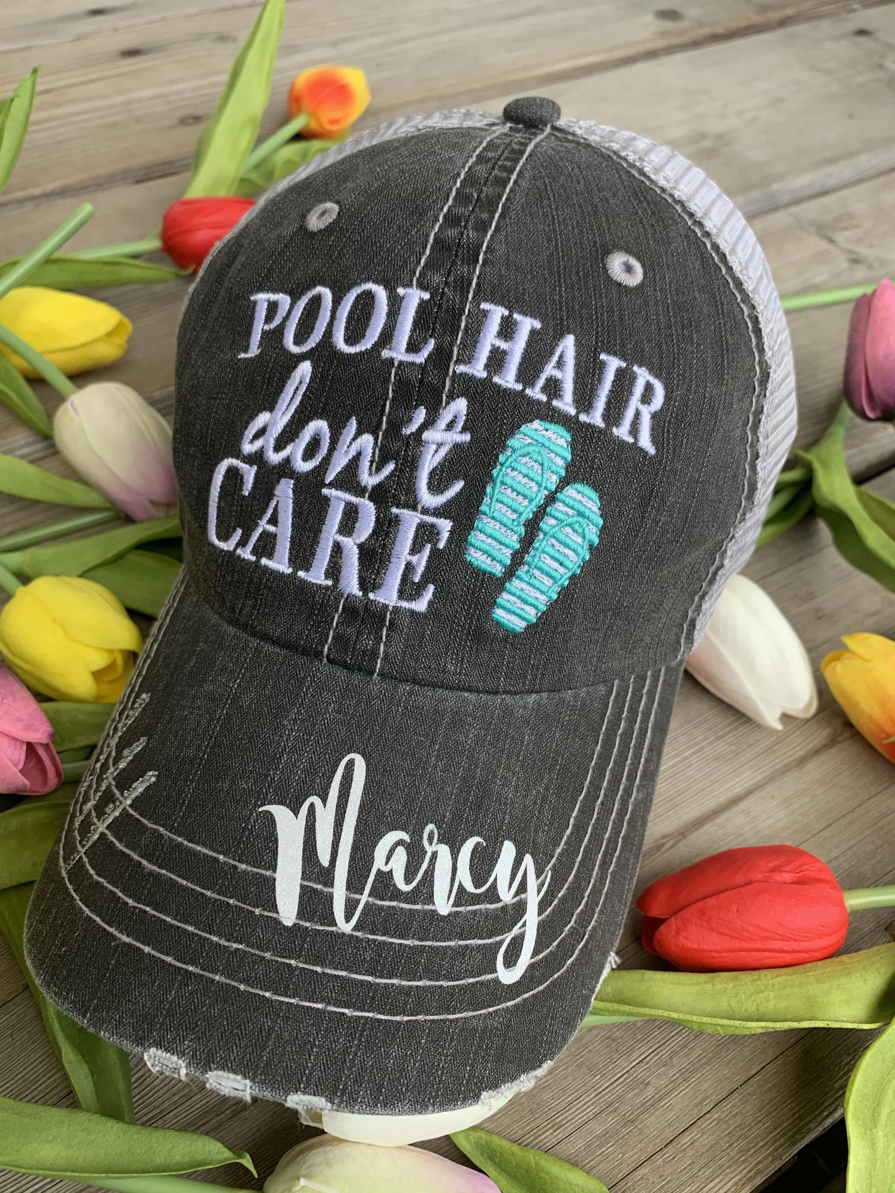 Hats Cheer mom Embroidered distressed trucker cap adjustable velcro • Pom poms Ballet shoes Personalized Bling