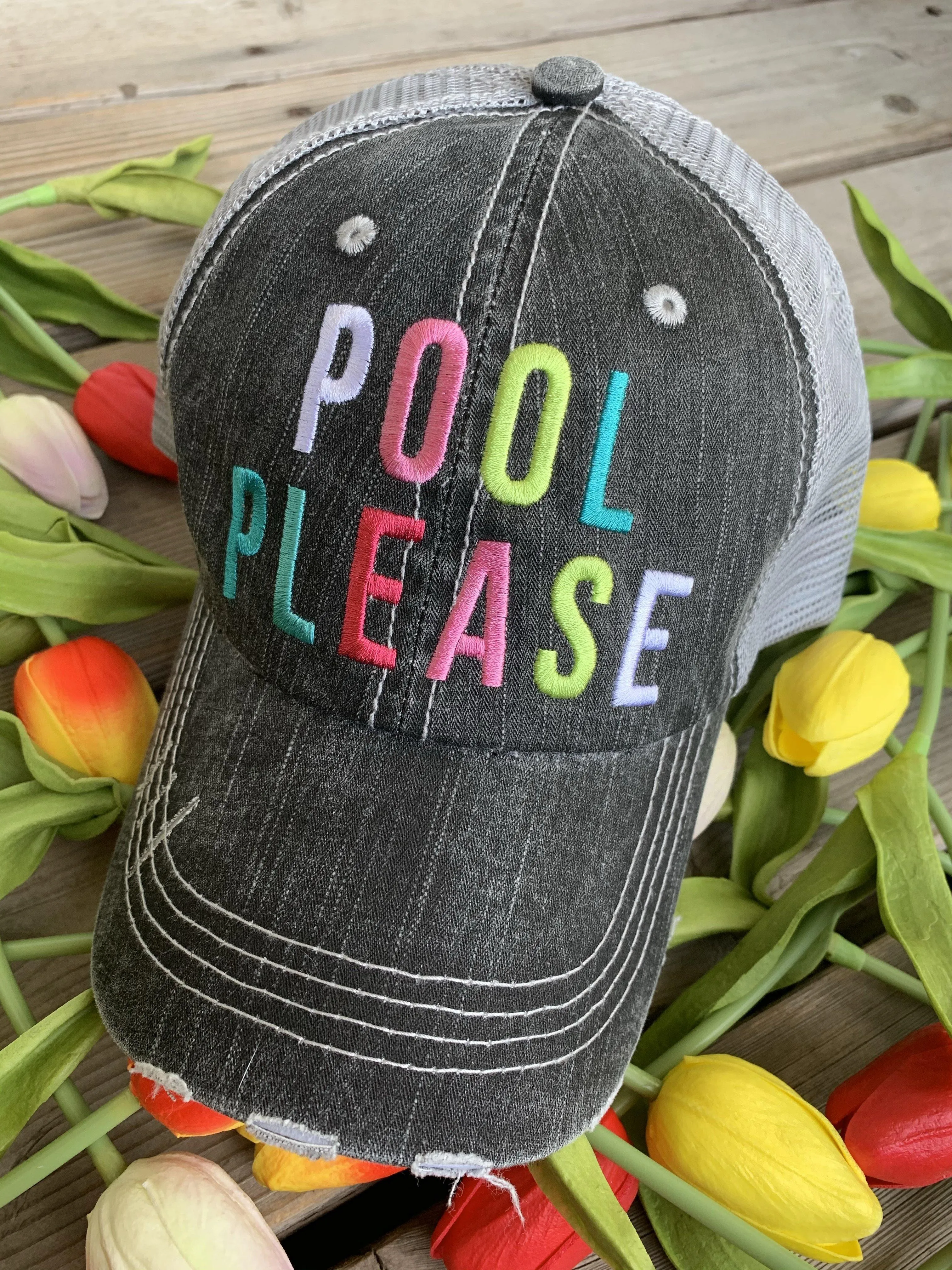 Hats Cheer mom Embroidered distressed trucker cap adjustable velcro • Pom poms Ballet shoes Personalized Bling