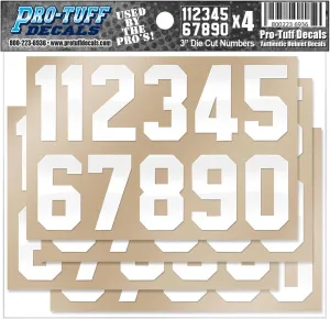 Helmet Number Decals (Football, Lacrosse, Hockey, Baseball, Softball) White Stickers (3 Inch Tall)