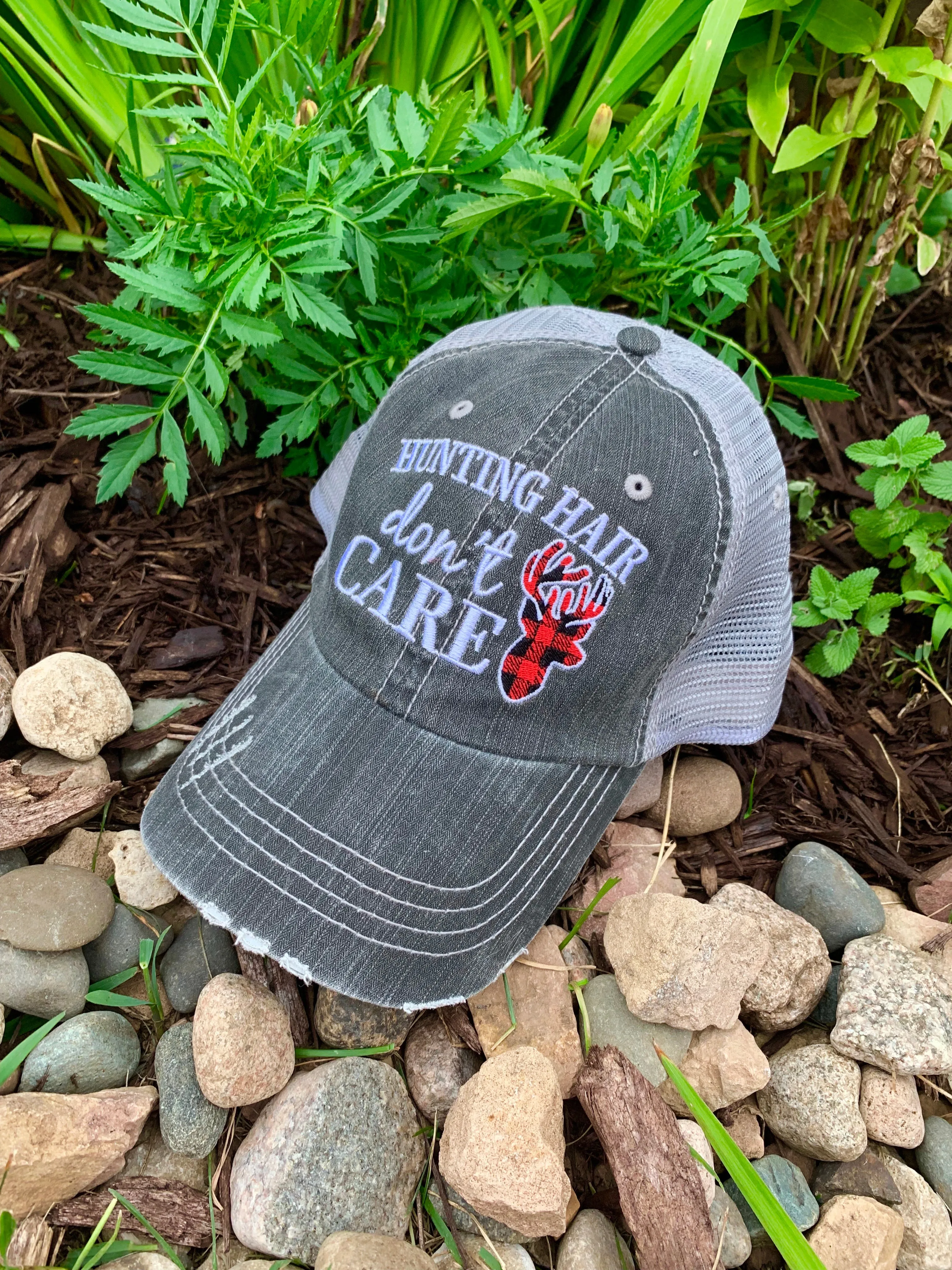 Hunting hat Hunting hair dont care Buffalo check deer Embroidered Buck Hunt Hunter