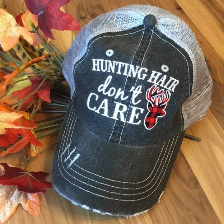 Hunting hat Hunting hair dont care Buffalo check deer Embroidered Buck Hunt Hunter