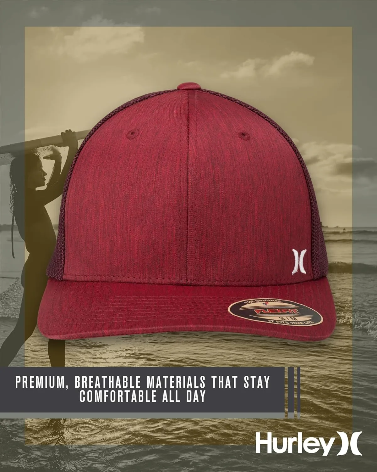 Hurley Men's Caps - Mini Icon Mesh Panel Baseball Cap - Fitted Hats for Men