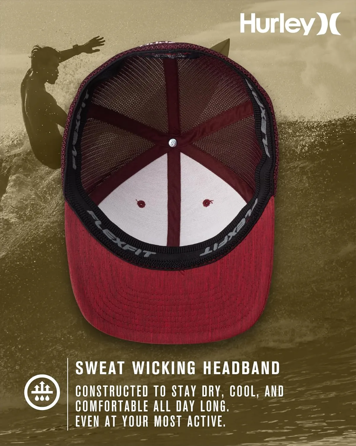 Hurley Men's Caps - Mini Icon Mesh Panel Baseball Cap - Fitted Hats for Men
