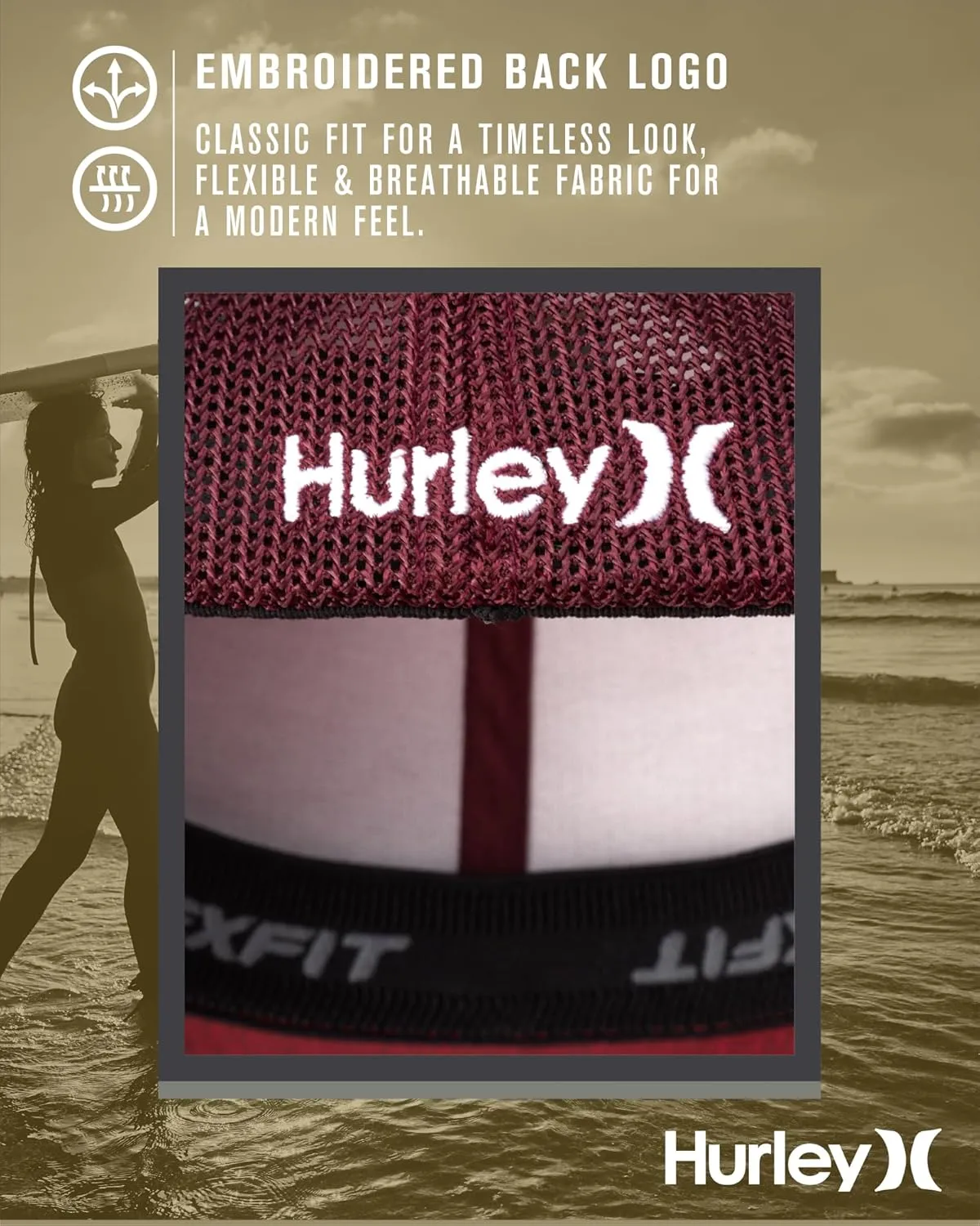 Hurley Men's Caps - Mini Icon Mesh Panel Baseball Cap - Fitted Hats for Men