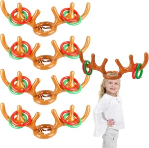 Inflatable Reindeer Antler Ring Toss Game, Christmas Party Games Supplies Ring Toss Hook Game for Kids Adults Family Xmas Games