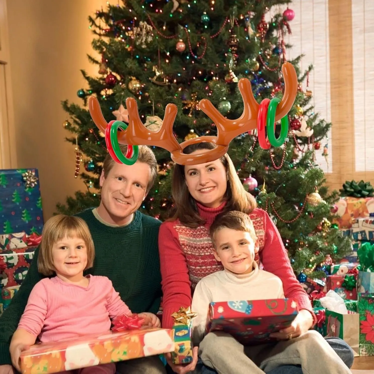 Inflatable Reindeer Antler Ring Toss Game, Christmas Party Games Supplies Ring Toss Hook Game for Kids Adults Family Xmas Games