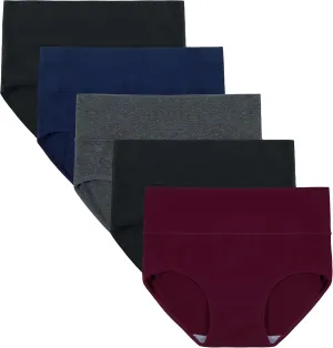 INNERSY Women's High Waisted Underwear Cotton Panties Regular & Plus Size 5-Pack