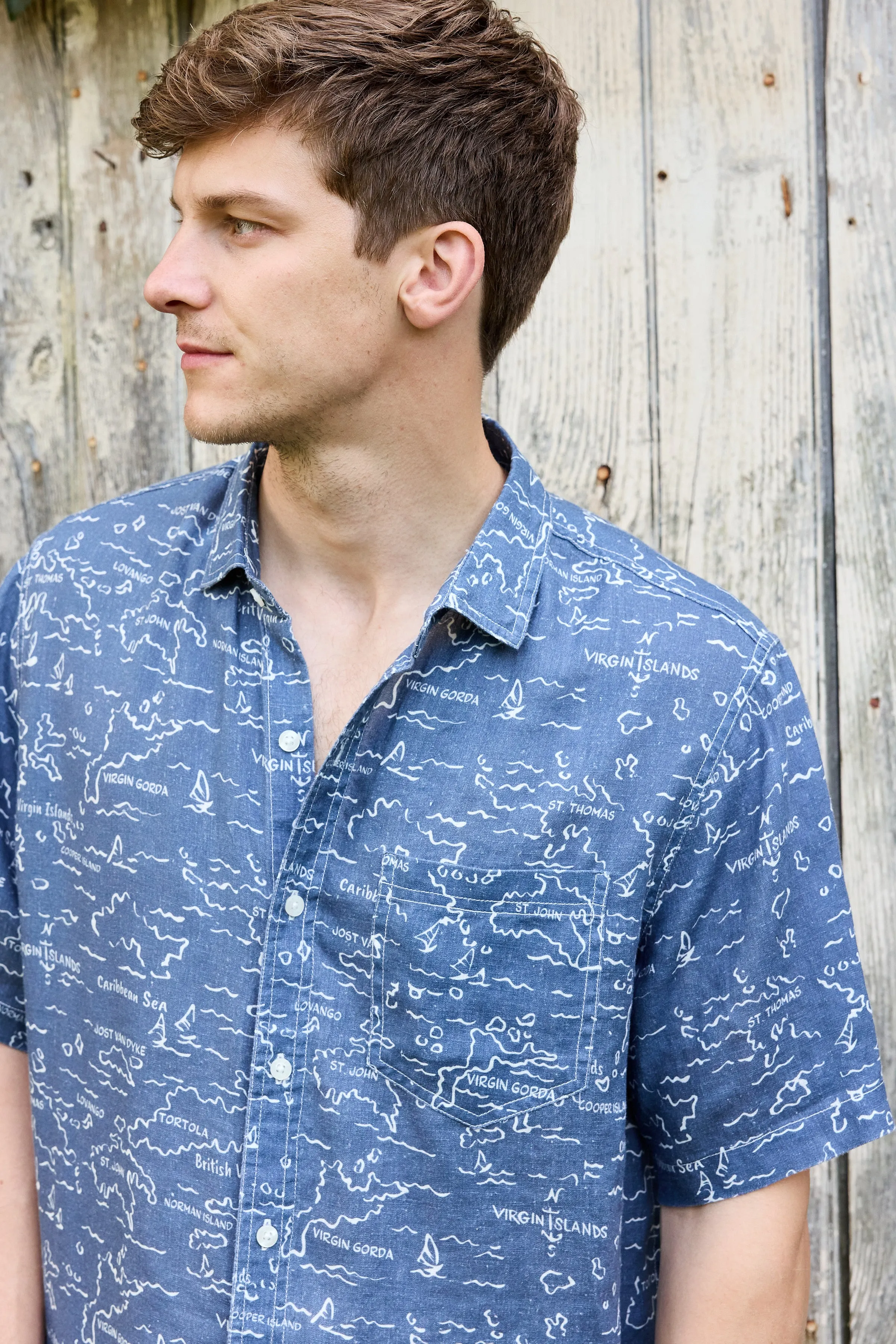Irie Linen Shirt - VI Map Skipper Blue