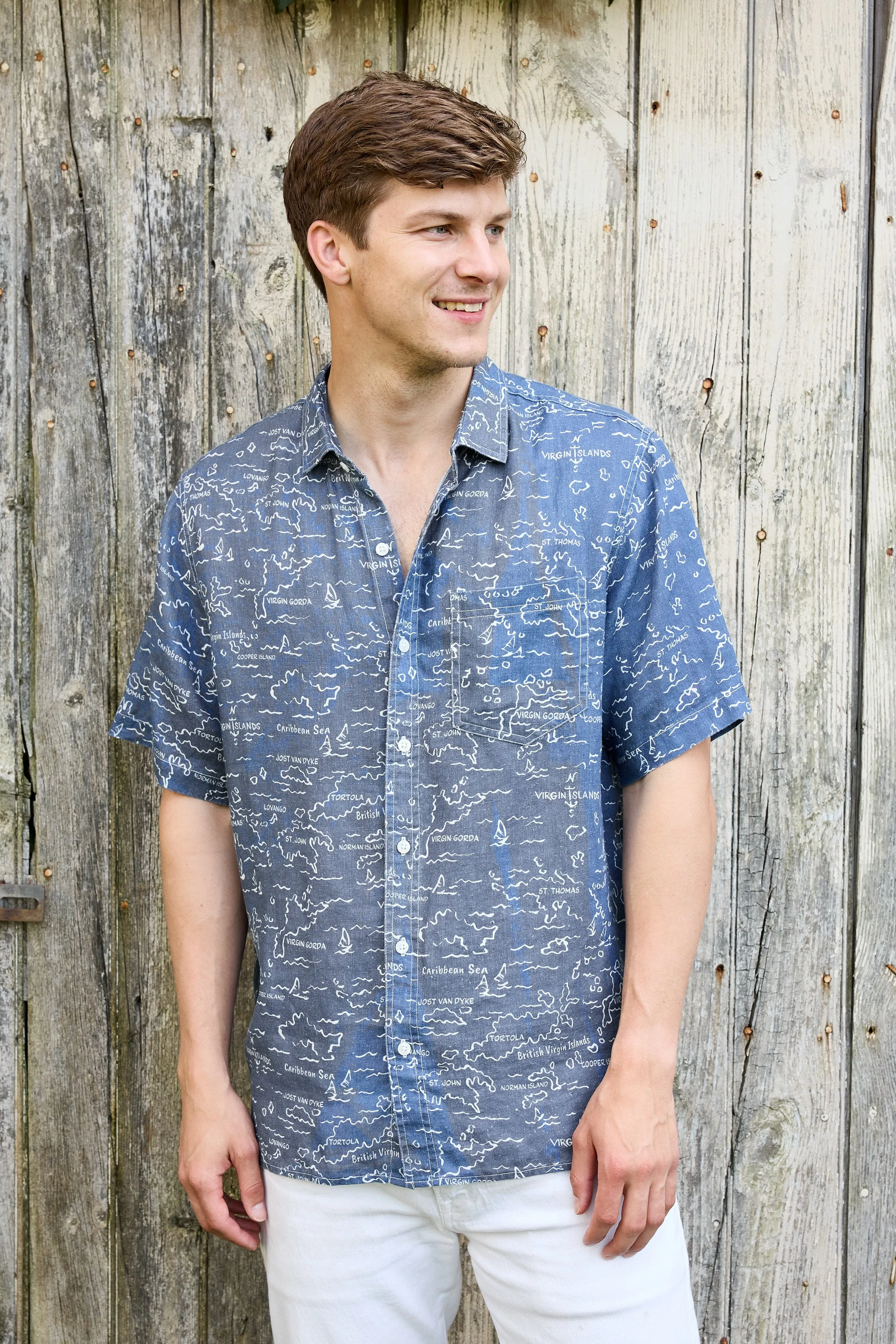 Irie Linen Shirt - VI Map Skipper Blue