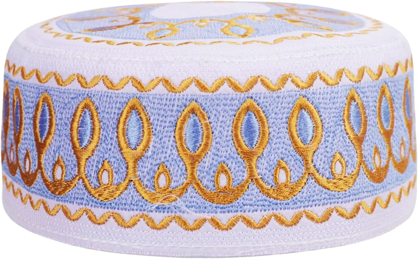 Islamic Men Prayer Kufi Hat Muslim Arabian Embroidered Skull Cap Arab Indian Religious Praying Cap Ramadan Eid Gift