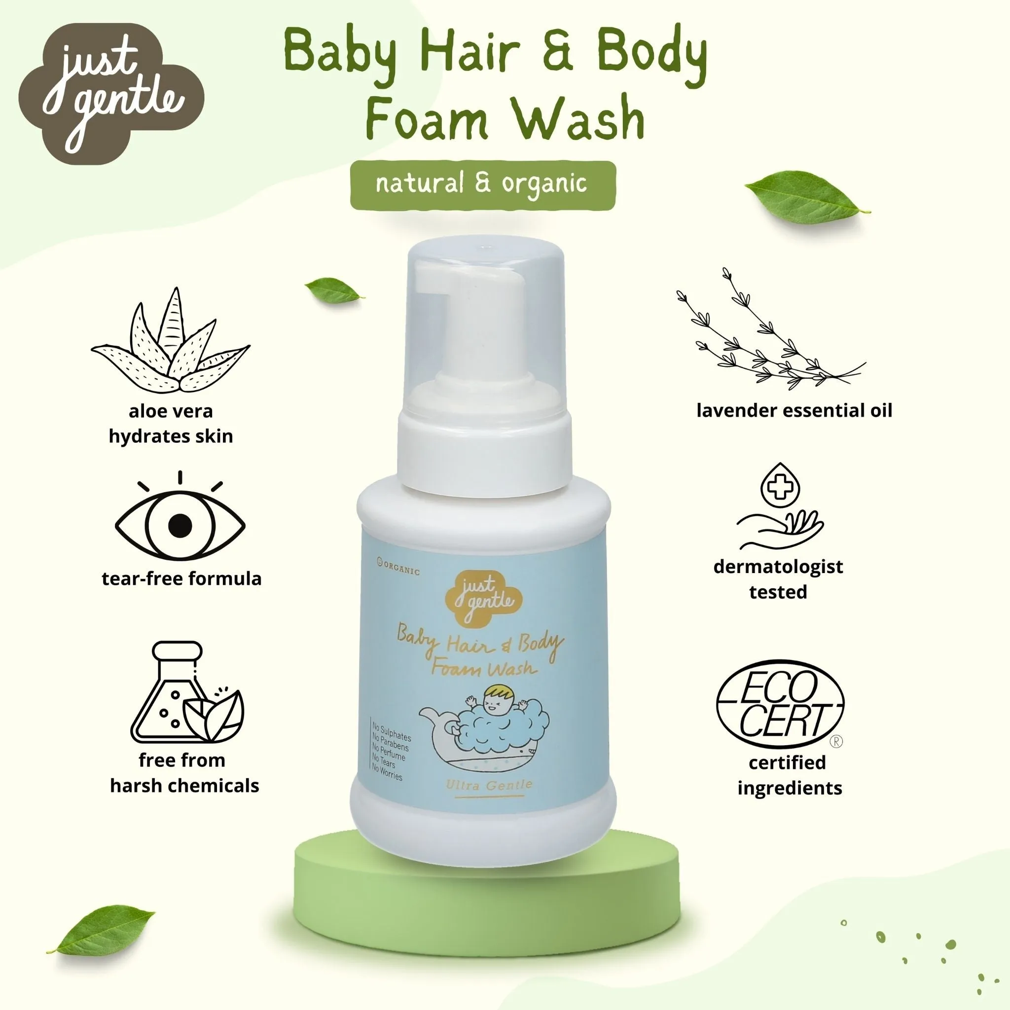 Just Gentle Baby Shampoo Foam Wash - Ultra Gentle for Newborns - 230ml