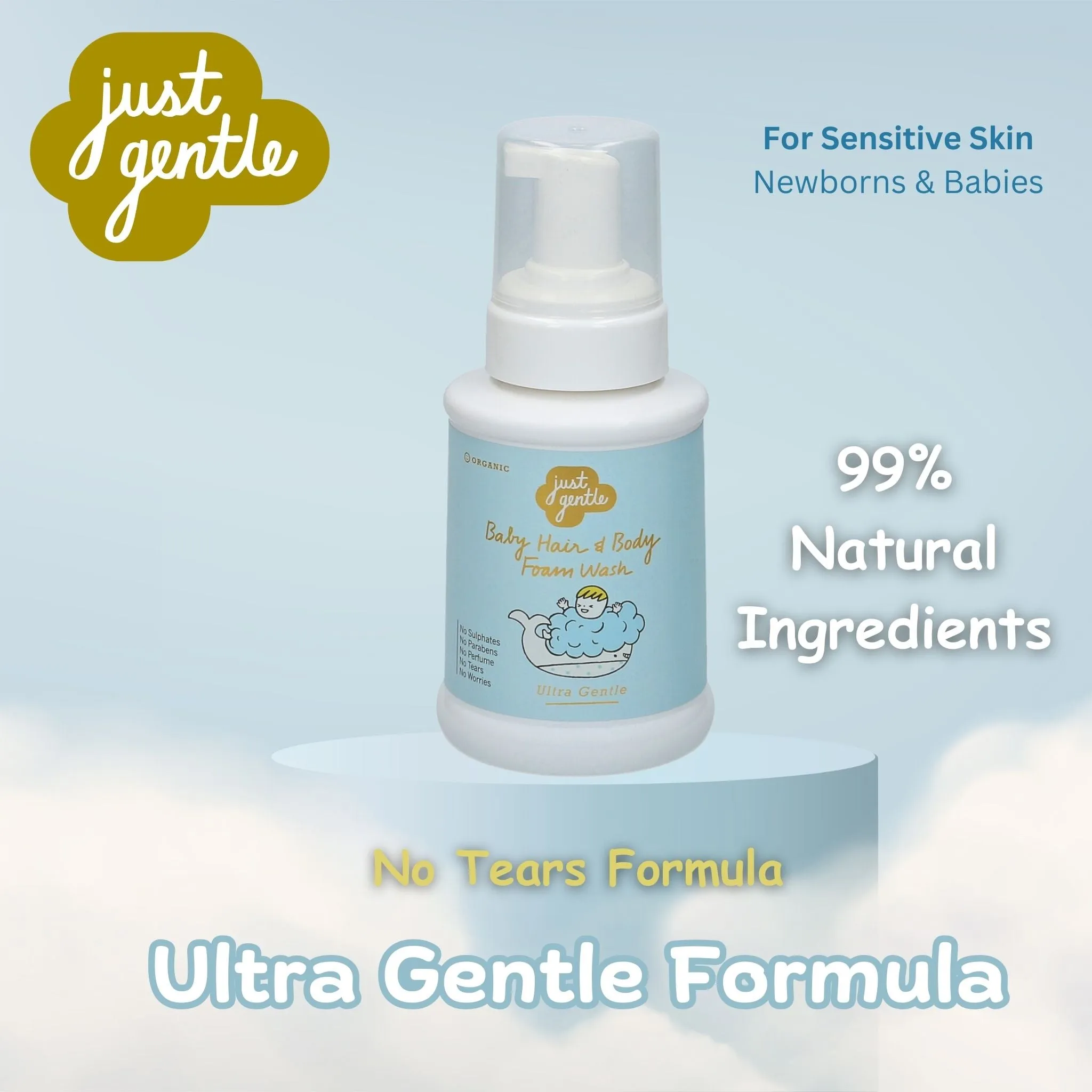 Just Gentle Baby Shampoo Foam Wash - Ultra Gentle for Newborns - 230ml