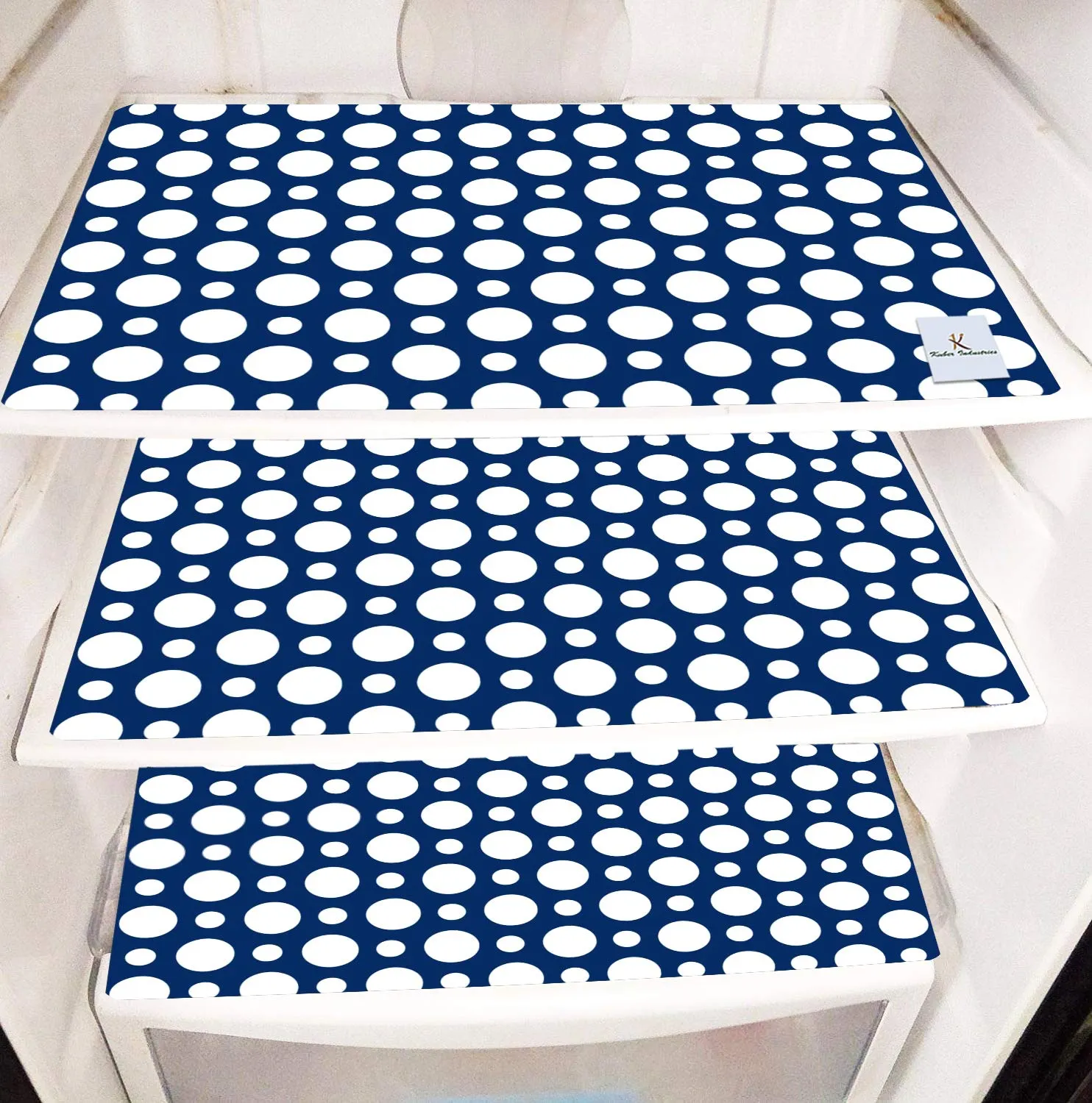 Kuber Industries Polka Dots Design 3 Pieces PVC Fridge Mats,2 Piece Handle Cover and 1 Piece Fridge Top Cover (Blue) CTKTC34065