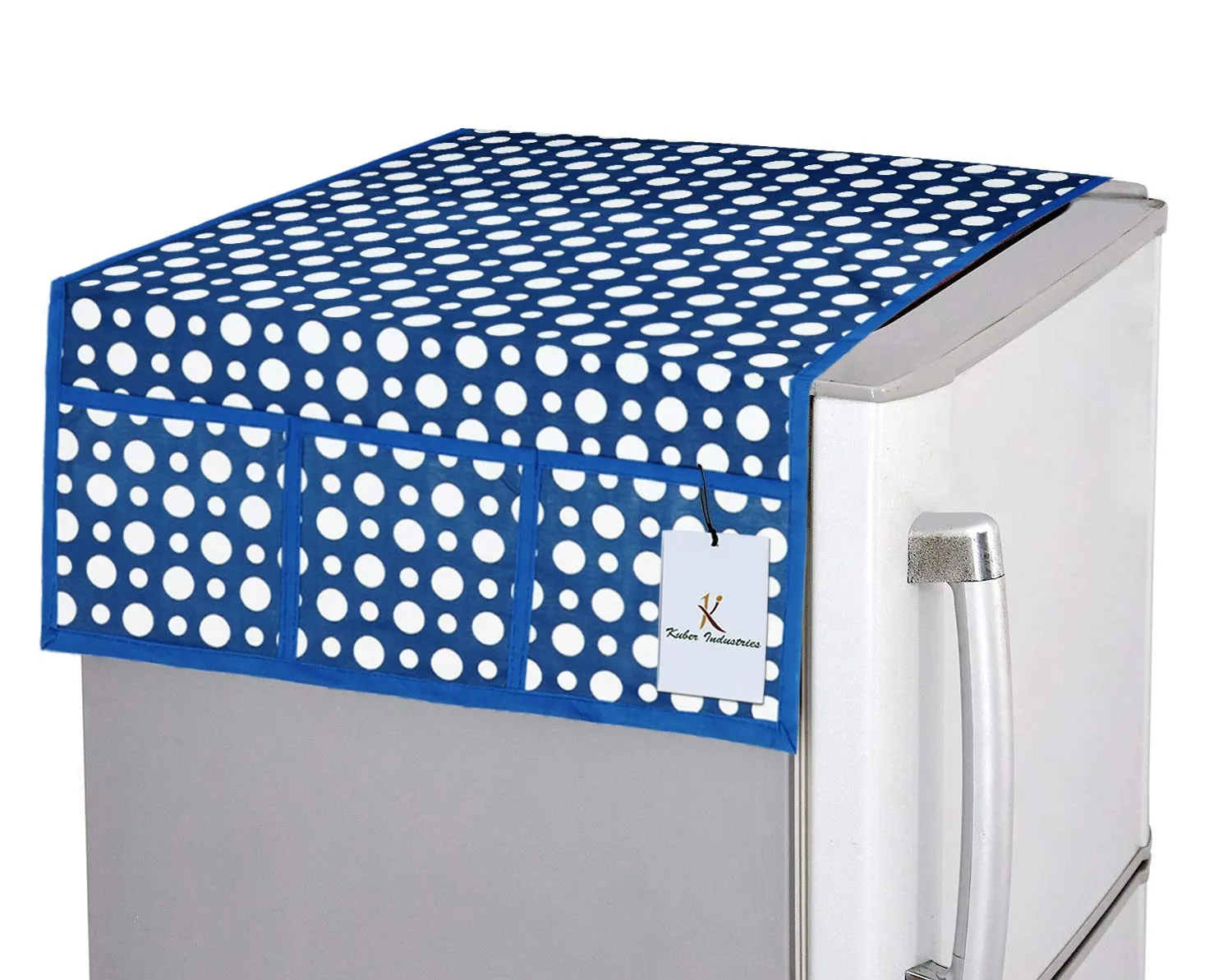 Kuber Industries Polka Dots Design 3 Pieces PVC Fridge Mats,2 Piece Handle Cover and 1 Piece Fridge Top Cover (Blue) CTKTC34065