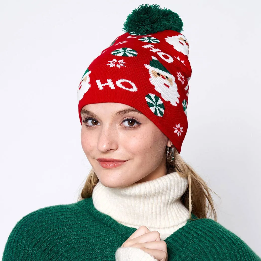 Ladies Plush Red Santa Christmas Beanie Hat - One Size