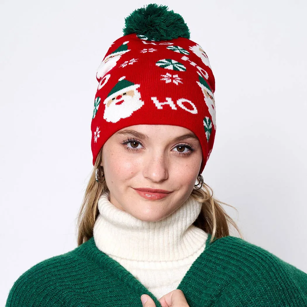 Ladies Plush Red Santa Christmas Beanie Hat - One Size
