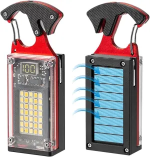 LED Multitool Small Flashlight, Keychain Light, Solar Rechargeable COB Multi-Function Mini Work Light, 1000 Lumens Rechargeable, 8 Lighting Modes Red