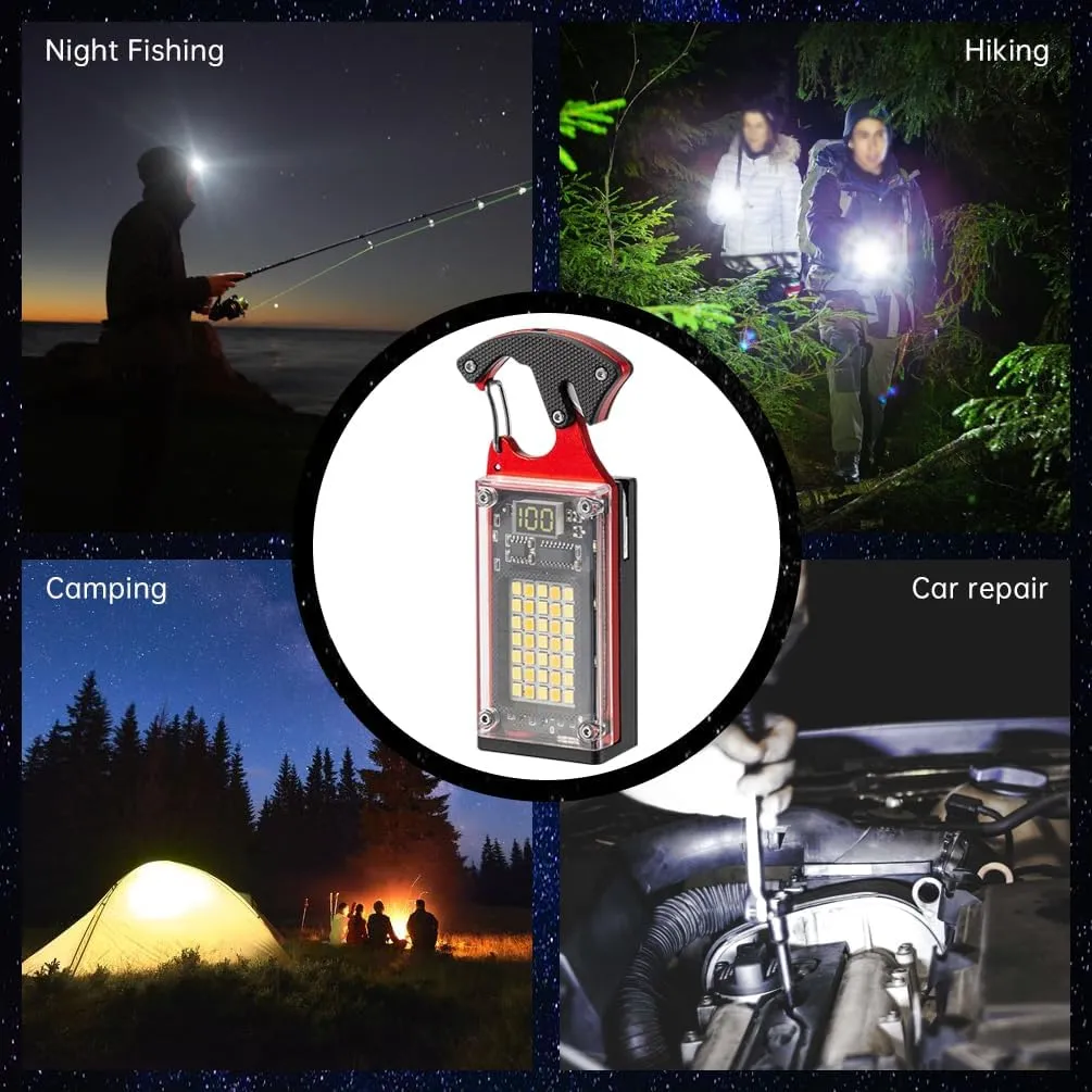LED Multitool Small Flashlight, Keychain Light, Solar Rechargeable COB Multi-Function Mini Work Light, 1000 Lumens Rechargeable, 8 Lighting Modes Red