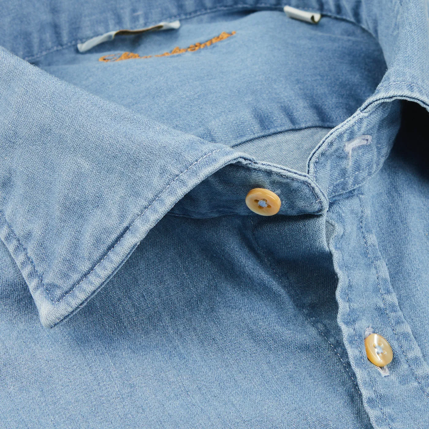Light Blue Cotton Denim Fitted Body Shirt