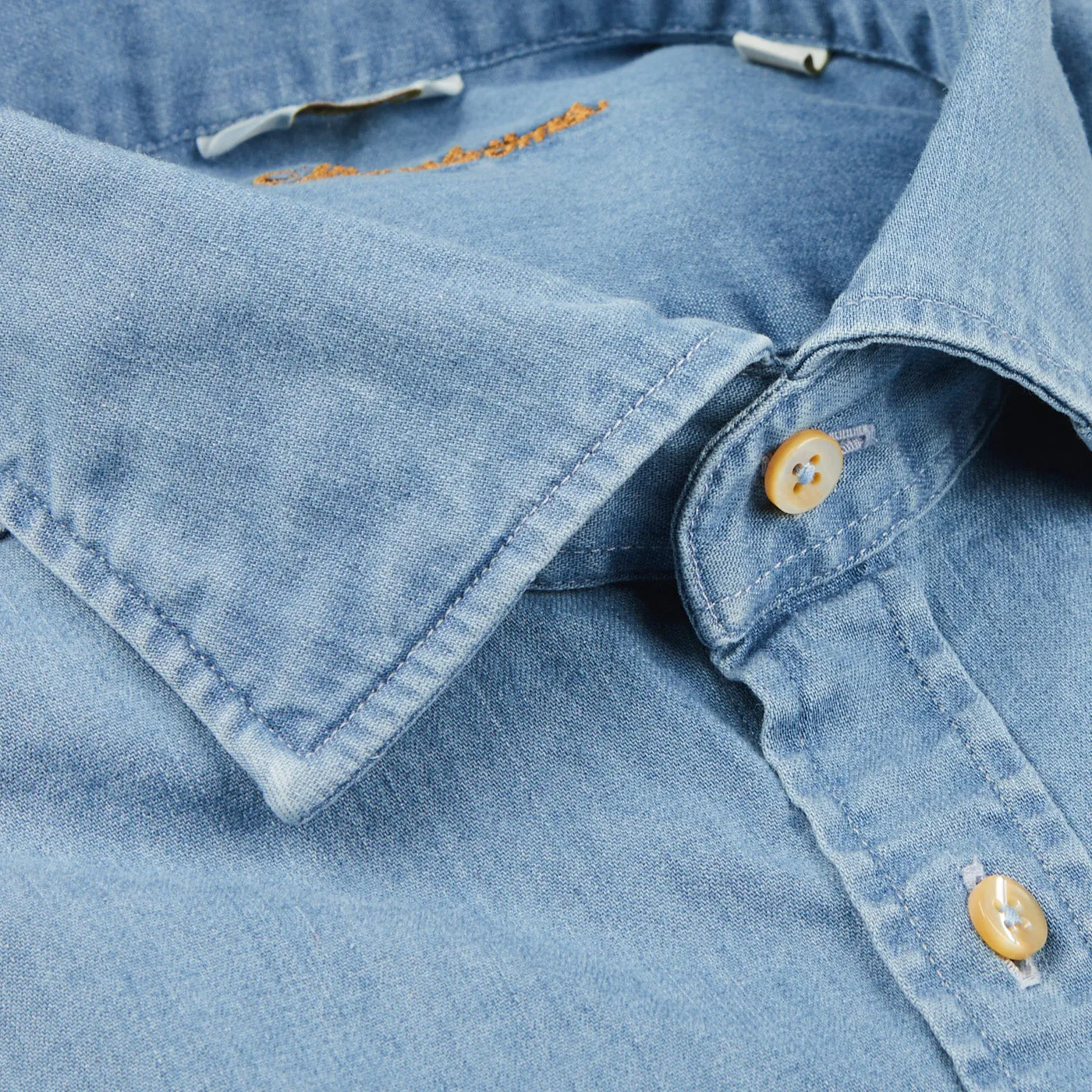 Light Blue Cotton Denim Fitted Body Shirt