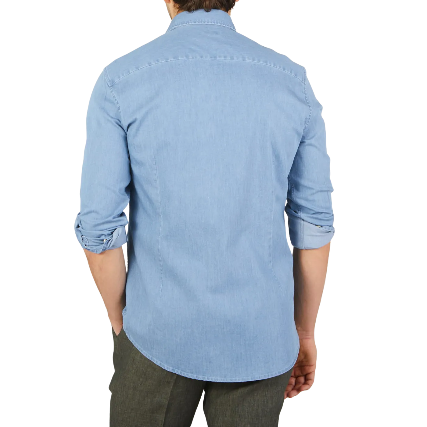 Light Blue Cotton Denim Fitted Body Shirt