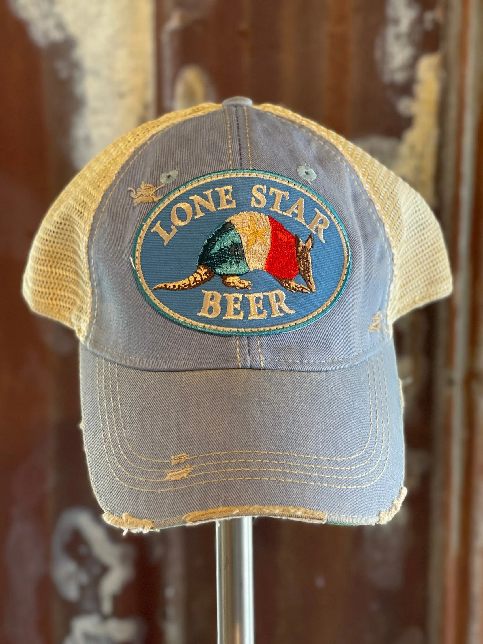Lone Star Beer Armadillo Logo Hat- Distressed Sky Blue