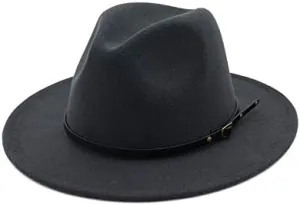 Men & Women Vintage Fedora Hats Fashionable Classic Wide Brim Fedora Hat with Belt Buckle