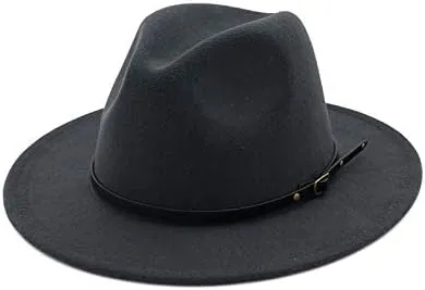 Men & Women Vintage Fedora Hats Fashionable Classic Wide Brim Fedora Hat with Belt Buckle
