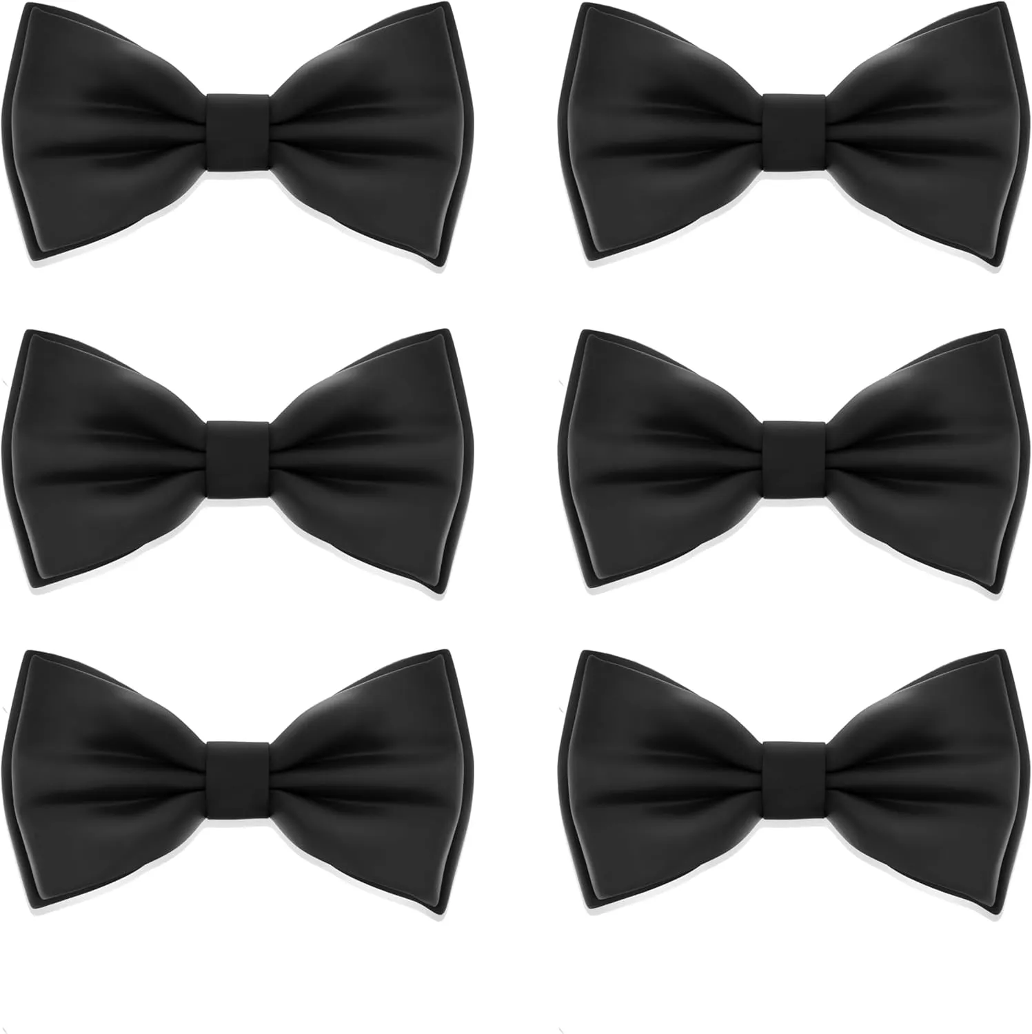 Men's 6 pack Black Bow Tie Pre-Tied Style Formal Satin Classic Bowtie for Tuxedo Faux Silk (Large, Black)