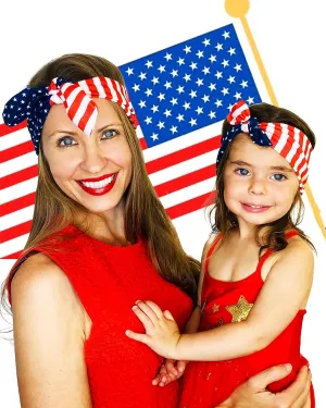 Mommy and Me Matching Cotton and Spandex Stretch Headbands (Stars and Stripes)