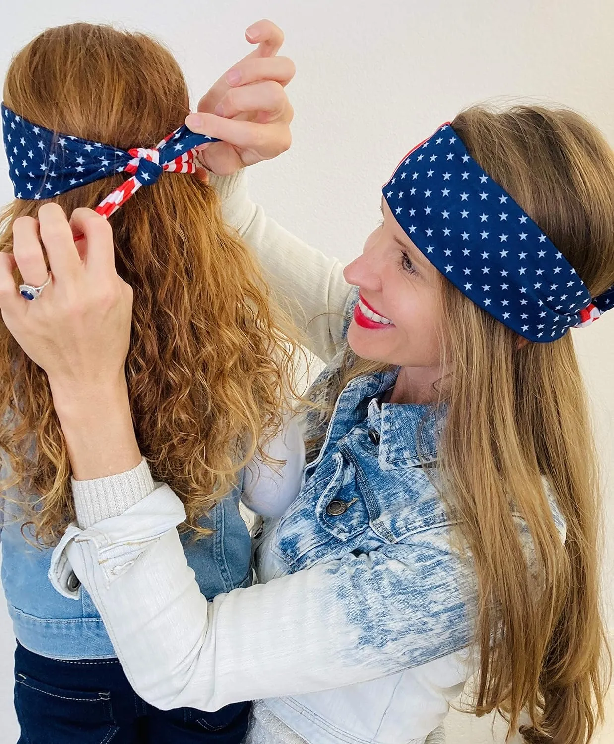 Mommy and Me Matching Cotton and Spandex Stretch Headbands (Stars and Stripes)