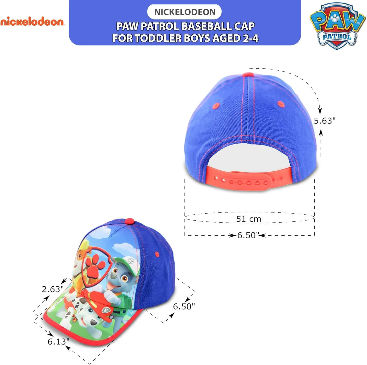 Nickelodeon Baseball Cap, Paw Patrol Marshall Adjustable Toddler 2-4 Or Boy Hats for Kids Ages 4-7