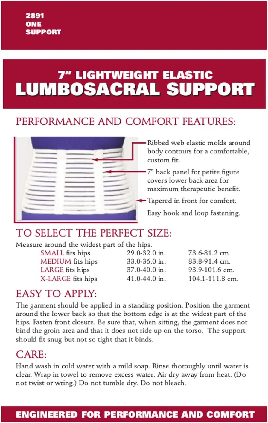 OTC Lumbosacral Support, 7-inch Lower Back, Lightweight Compression, Elastic, White, X-Large