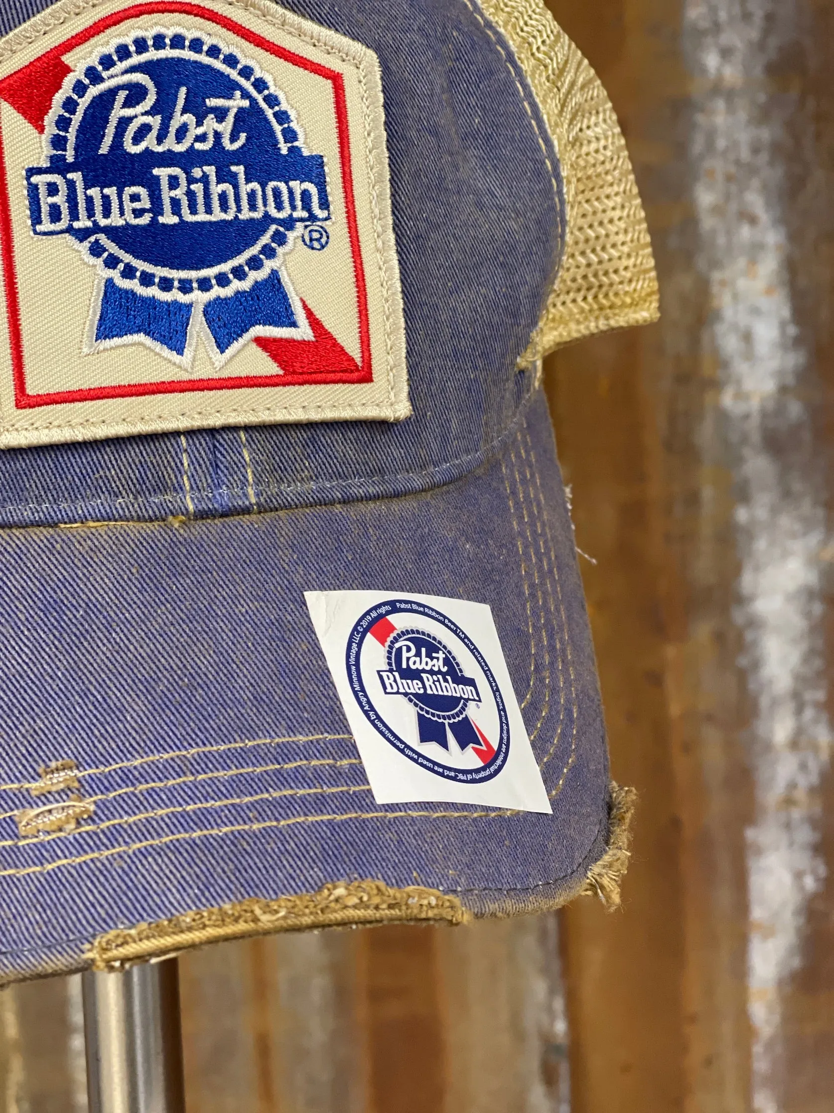 Pabst Retro Hat- Distressed Royal Blue Snapback