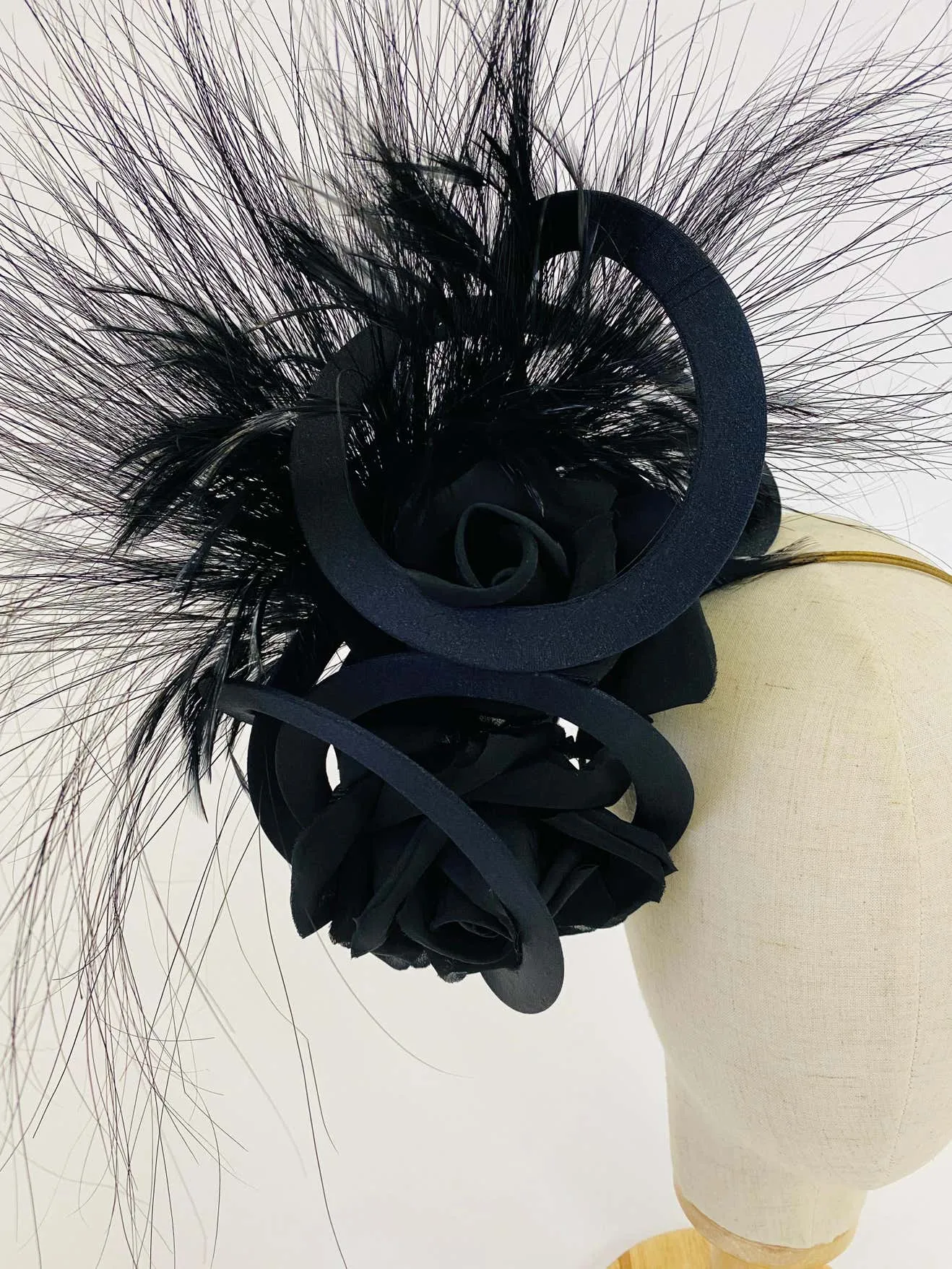 Philip Treacy Navy and Black Feather Sculptural Fascinator