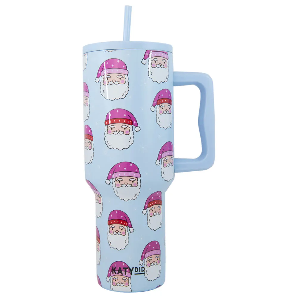 Pink Santa Hats Blue Wholesale Tumbler with Handle