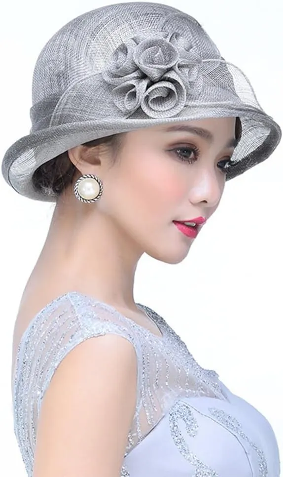Retro Sinamay Veil Flower Bride Wedding Fascinator Hat Feather Bowler Hat Hair Accessory Banquet Cocktail Party