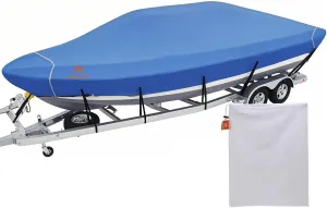 Roastove Waterproof Boat Cover Fits 14'-16'Long Beam Width up to 76" Fishing Ski Pro-Style Bass Boats, Blue