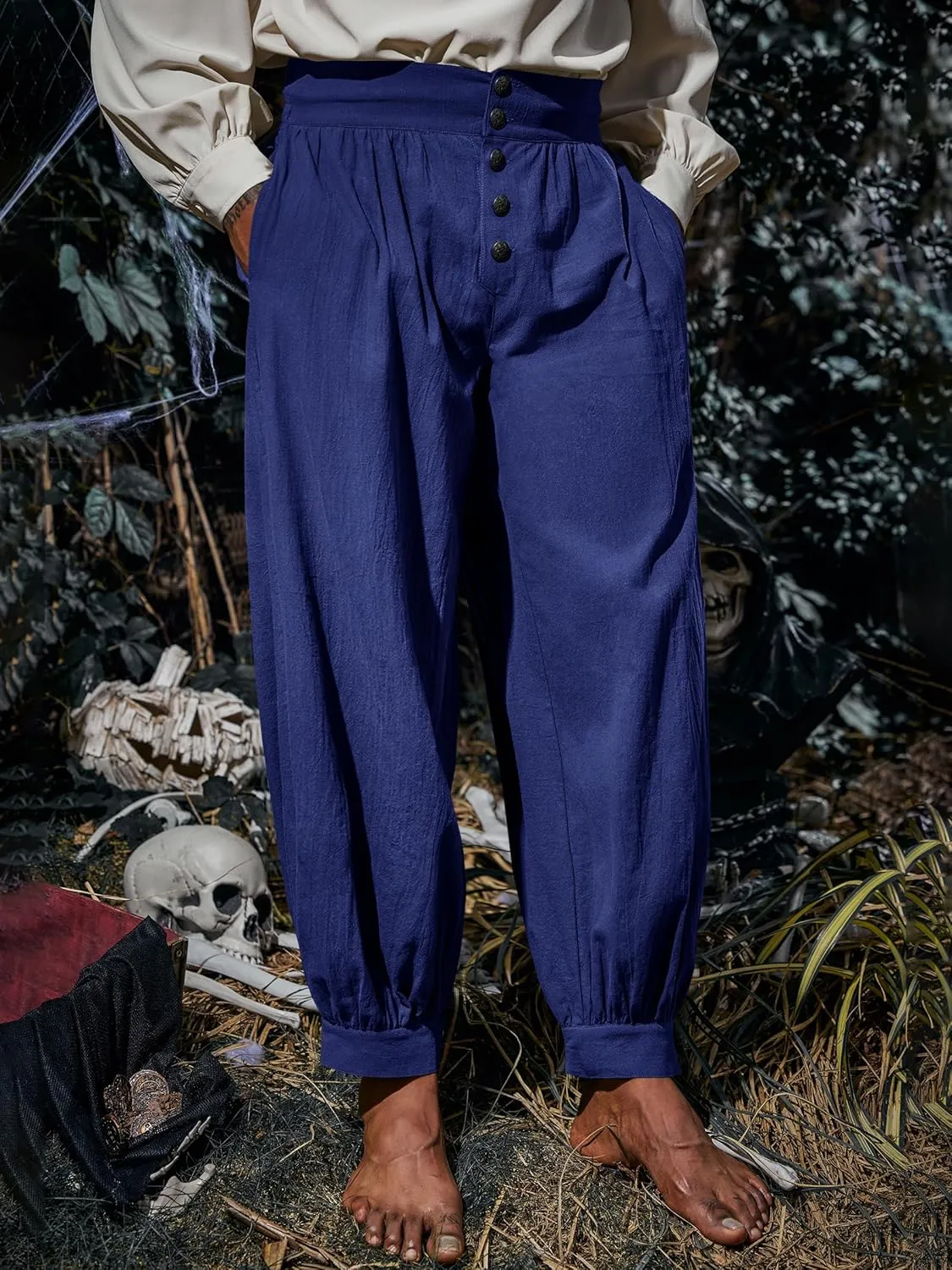 Runcati Mens Medieval Pirate Pants Renaissance Viking Knicker Colonial Halloween Cotton Gothic Costume Trousers