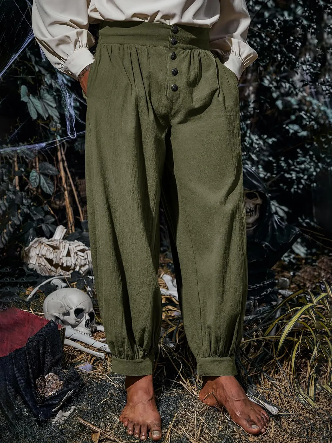 Runcati Mens Medieval Pirate Pants Renaissance Viking Knicker Colonial Halloween Cotton Gothic Costume Trousers