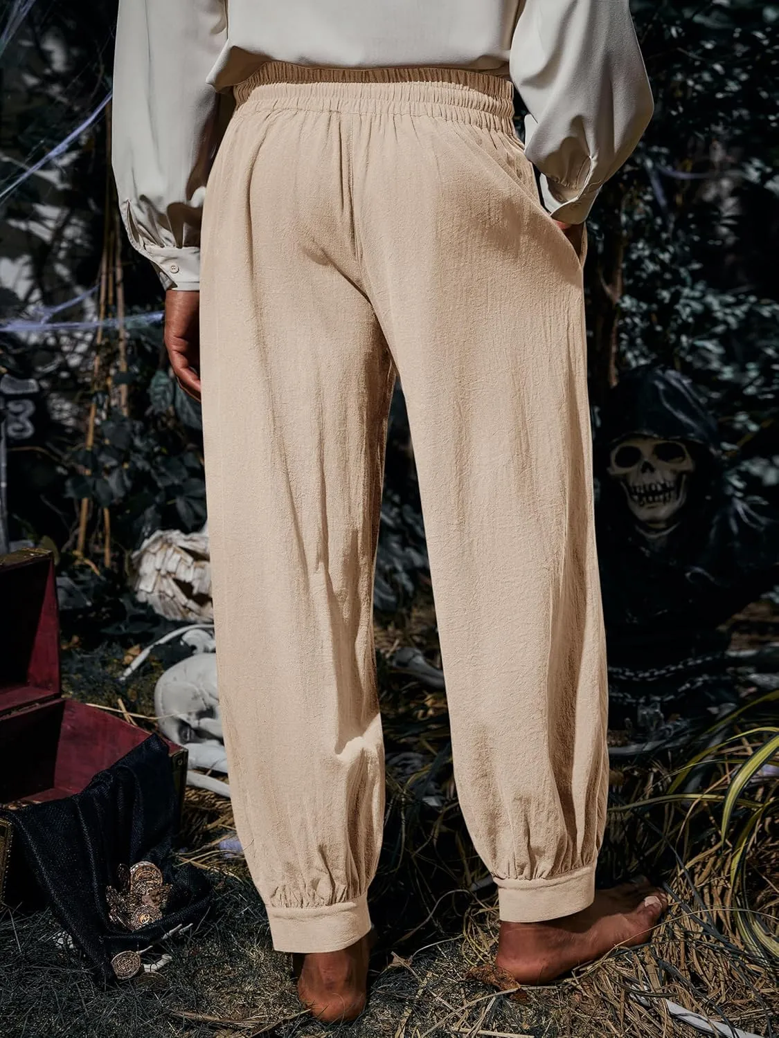 Runcati Mens Medieval Pirate Pants Renaissance Viking Knicker Colonial Halloween Cotton Gothic Costume Trousers