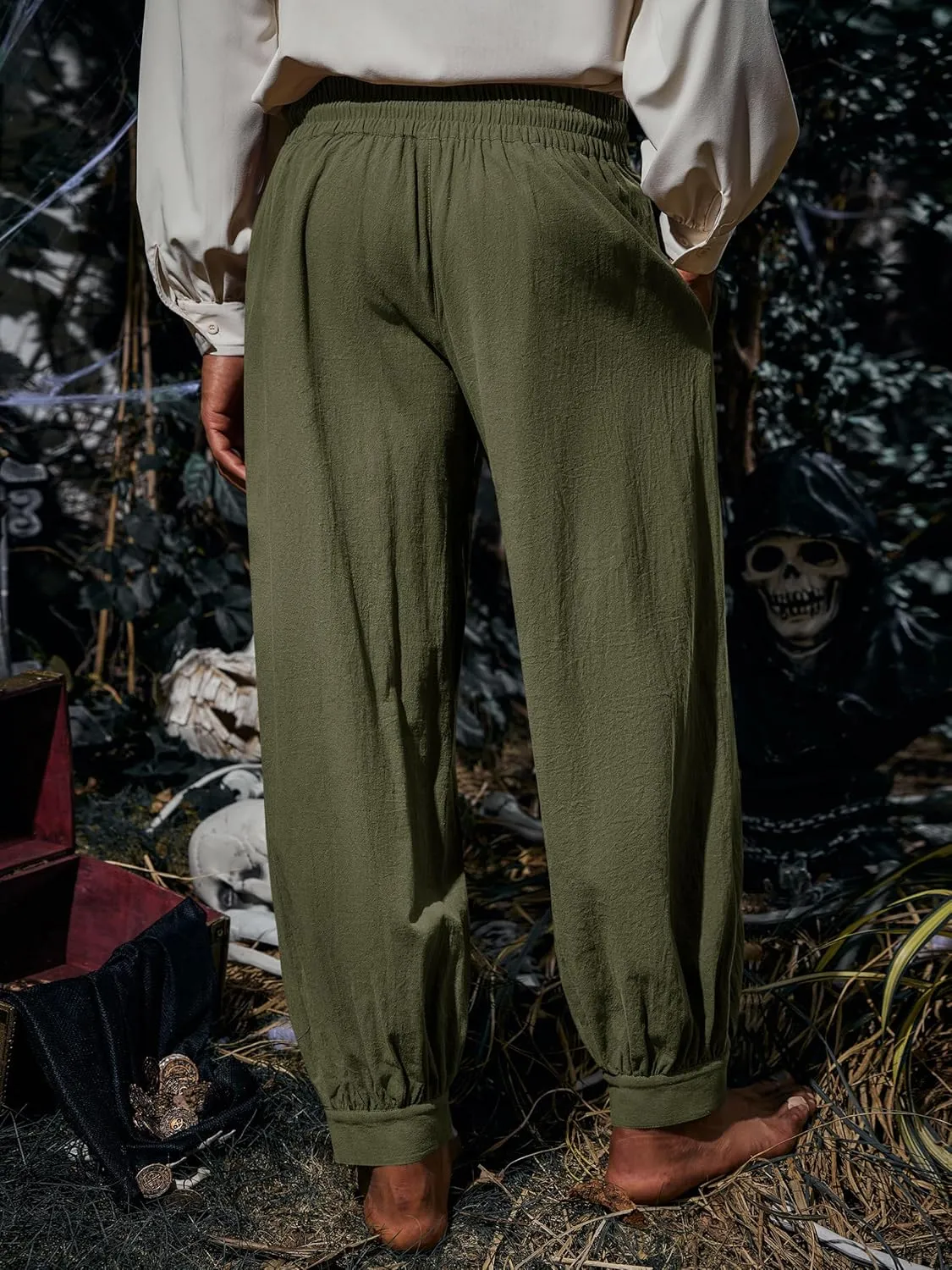 Runcati Mens Medieval Pirate Pants Renaissance Viking Knicker Colonial Halloween Cotton Gothic Costume Trousers