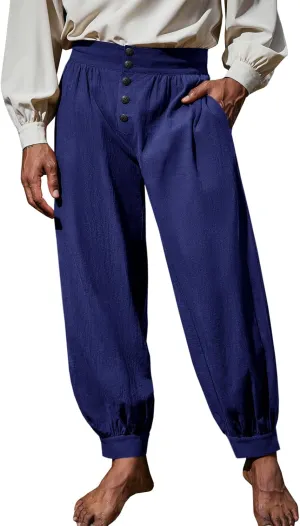 Runcati Mens Medieval Pirate Pants Renaissance Viking Knicker Colonial Halloween Cotton Gothic Costume Trousers