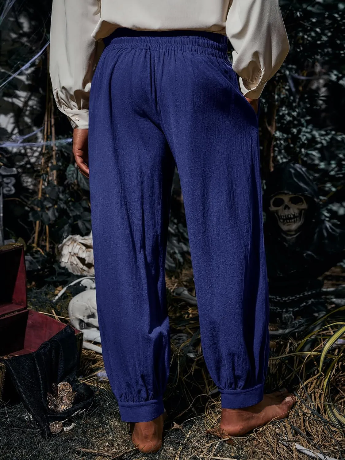 Runcati Mens Medieval Pirate Pants Renaissance Viking Knicker Colonial Halloween Cotton Gothic Costume Trousers